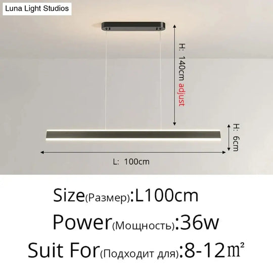 Salix V - Modern Minimalist Led Dimmable Bar Pendant Light Black A 100Cm / With Remote Pendant