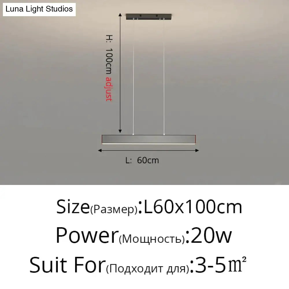 Salix V - Modern Minimalist Led Dimmable Bar Pendant Light Black D 60Cm / With Remote Pendant