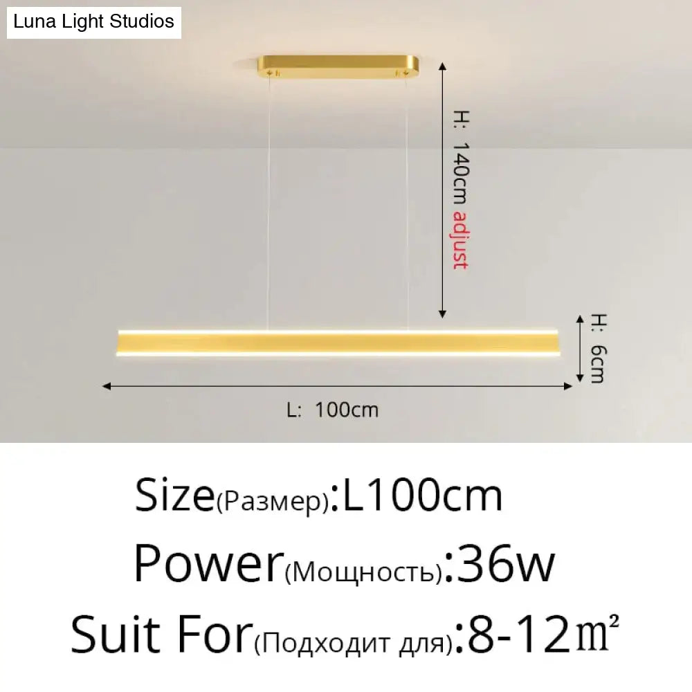 Salix V - Modern Minimalist Led Dimmable Bar Pendant Light Gold A 100Cm / With Remote Pendant
