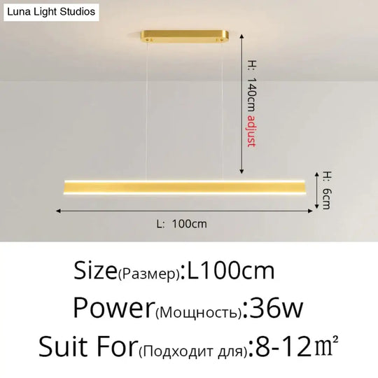 Salix V - Modern Minimalist Led Dimmable Bar Pendant Light Gold A 100Cm / With Remote Pendant