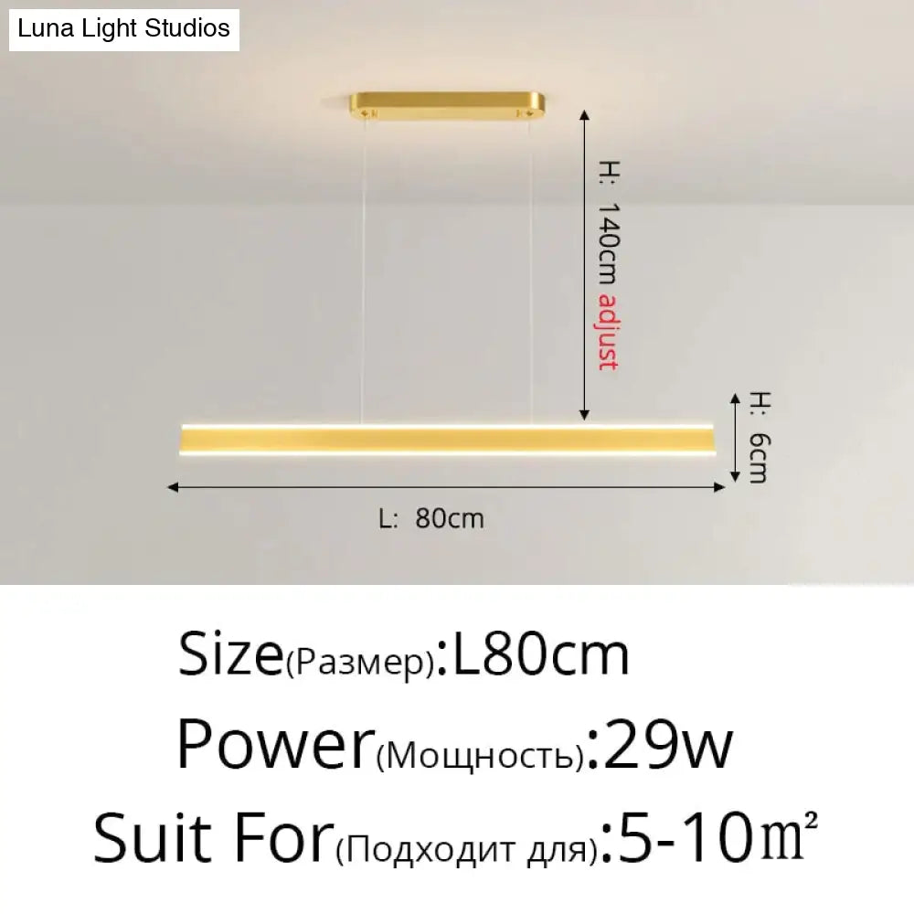 Salix V - Modern Minimalist Led Dimmable Bar Pendant Light Gold A 80Cm / With Remote Pendant