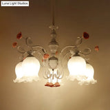 Sandblasted Glass Chandelier - 5 Bulbs Traditional White/Green Floral Design Bedroom Pendant