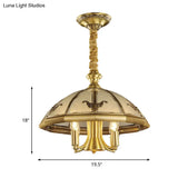 Sandblasted Glass Chandelier - Colonial Brass Dome Bedroom Pendant Lighting Fixture Set Of 5 Bulbs