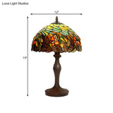 Sarah - Hand Hand Cut Glass Coffee Night Light Spiral Pattern 1 Head Tiffany Table Lighting with Scallop-Trim Coffee