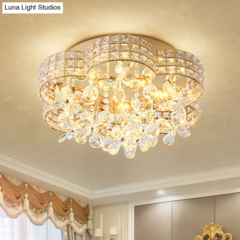 Scallop Crystal Led Ceiling Light In Gold - Modern Flush Mount Lamp For Bedroom / Warm