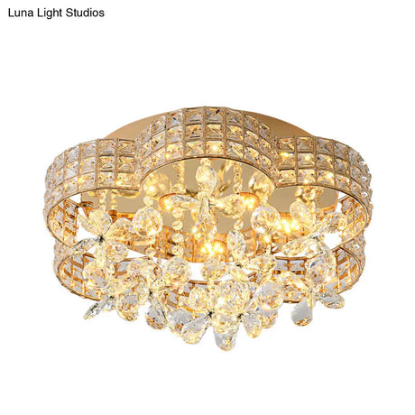 Scallop Crystal Led Ceiling Light In Gold - Modern Flush Mount Lamp For Bedroom