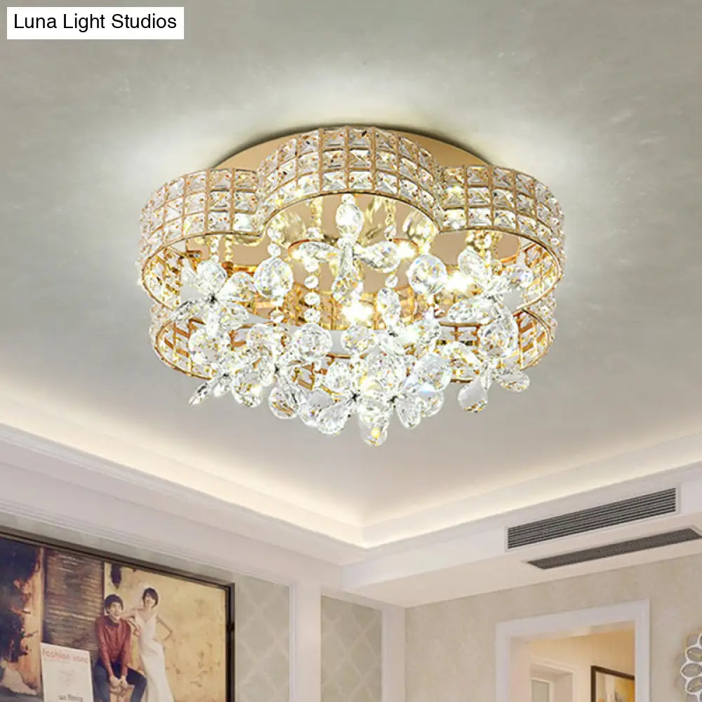 Scallop Crystal Led Ceiling Light In Gold - Modern Flush Mount Lamp For Bedroom / White