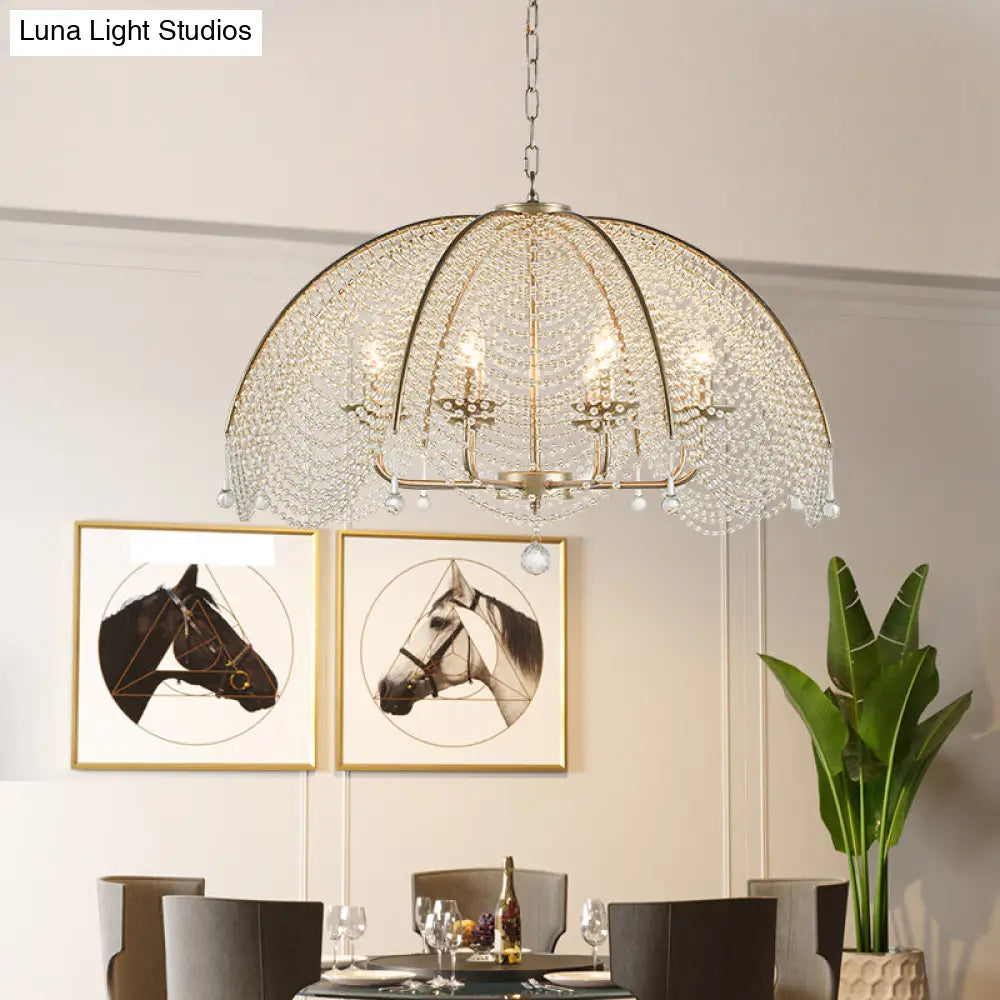 Scalloped Crystal Chandelier Lamp: Countryside Brass Pendant Light Perfect For Dining Room