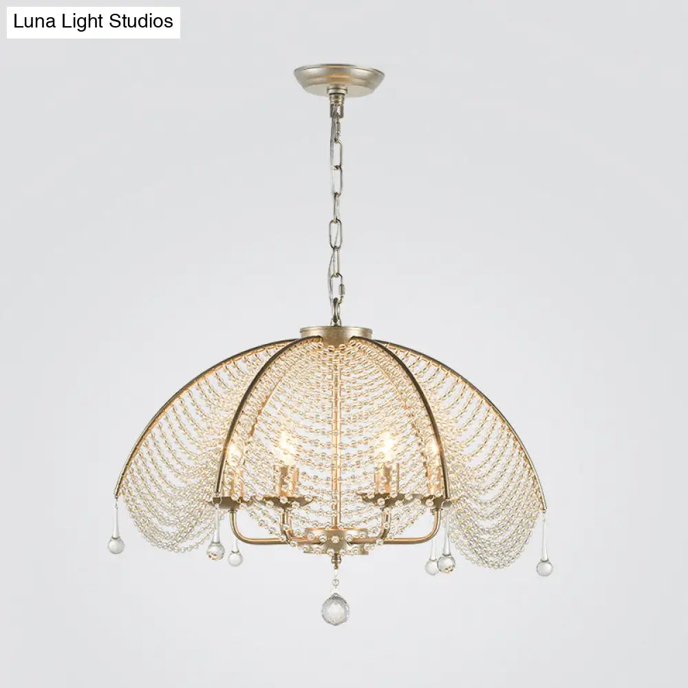 Scalloped Crystal Chandelier Lamp: Countryside Brass Pendant Light Perfect For Dining Room