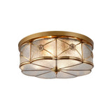 Scalloped Glass Bedroom Flush Mount Light - 14/18 W Colonial Brass Lamp With Seedy Shade Close To