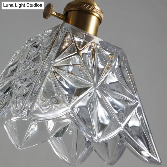 Simplicity Hanging Clear Glass Pendant Light Fixture - Scalloped Design Ideal For Dining Room 1 Bulb