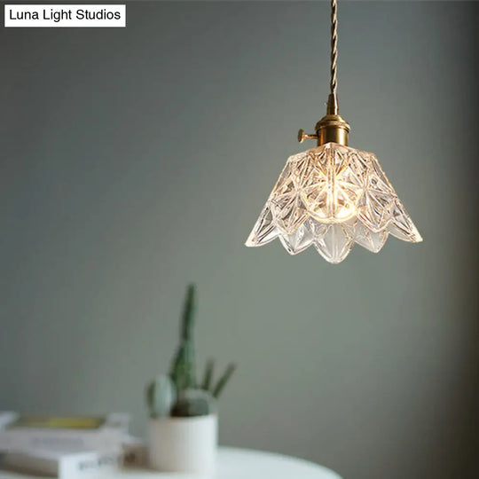 Simplicity Hanging Clear Glass Pendant Light Fixture - Scalloped Design Ideal For Dining Room 1 Bulb