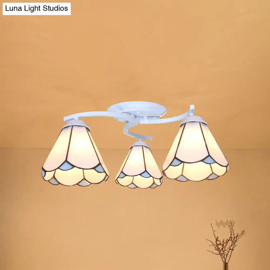 Mediterranean Glass Semi Flush Mount Light With Scalloped Edge Close To Ceiling Fixture 3 / White