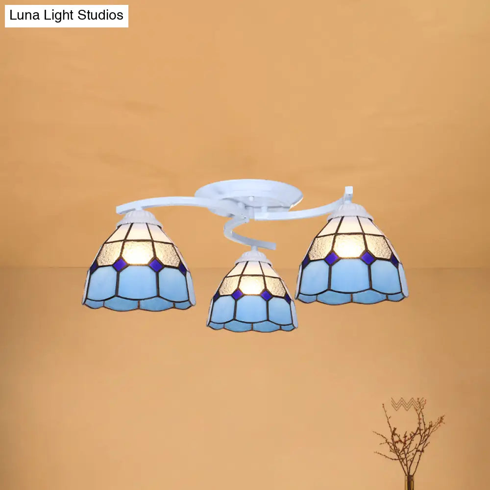 Mediterranean Glass Semi Flush Mount Light With Scalloped Edge Close To Ceiling Fixture 3 / White