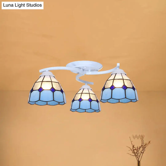 Mediterranean Glass Semi Flush Mount Light With Scalloped Edge Close To Ceiling Fixture 3 / White
