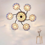 Scalloped Glass Semi Flush Mount Ceiling Light With Mediterranean Style 9 / Black Blue