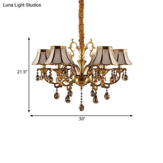 Scalloped Hanging Chandelier With Frosted Glass Down Lighting Pendant Colonial Style. Available In
