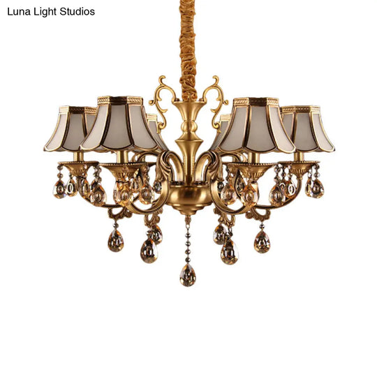 Scalloped Hanging Chandelier With Frosted Glass Down Lighting Pendant Colonial Style. Available In