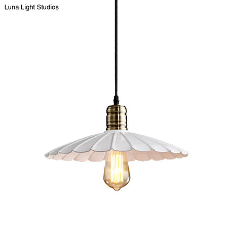 Scalloped Iron Ceiling Hanging Light - Vintage 1 Pendant Fixture Adjustable Cord 10’/12’ Wide