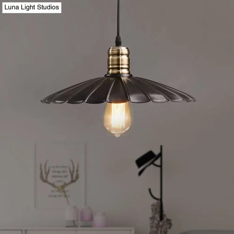 Scalloped Iron Ceiling Hanging Light - Vintage 1 Pendant Fixture Adjustable Cord 10’/12’ Wide