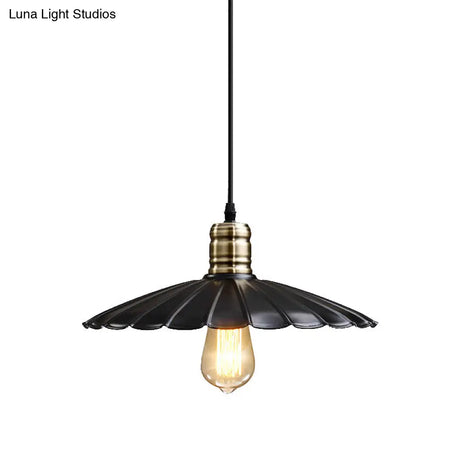 Scalloped Iron Ceiling Hanging Light - Vintage 1 Pendant Fixture Adjustable Cord 10’/12’ Wide