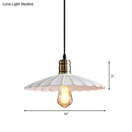 Scalloped Iron Ceiling Hanging Light - Vintage 1 Pendant Fixture Adjustable Cord 10’/12’ Wide