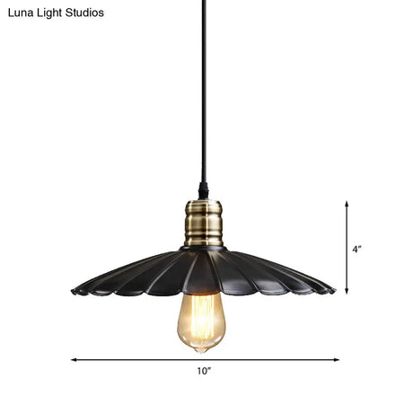 Scalloped Iron Ceiling Hanging Light - Vintage 1 Pendant Fixture Adjustable Cord 10’/12’ Wide