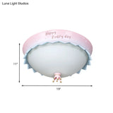 Scalloped Led Flush Mount Ceiling Light Pink Dome Cartoon Resin Design With Frosted Glass Shade