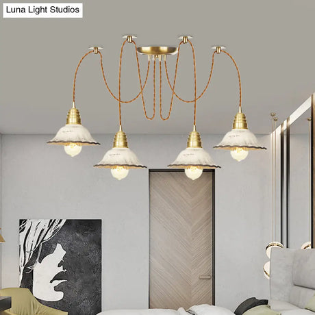 Scalloped Multi-Light Pendant - Traditional Gold Ceramics Swag Hanging Lamp Kit (2/4/6 Bulbs)