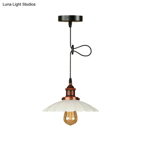 Scalloped Pendant Lighting 1-Bulb Hanging Light Fixture - Loft Style Rust/Chrome Finish Ideal For