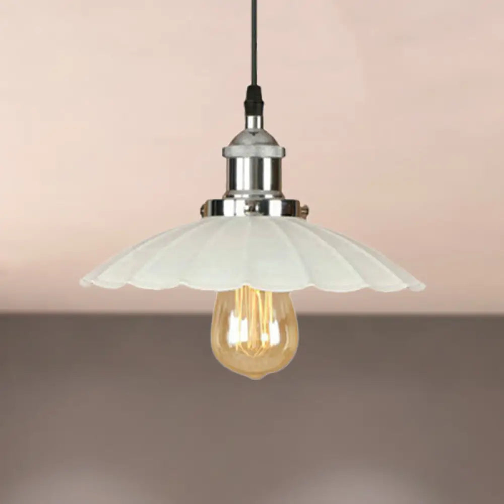 Scalloped Pendant Lighting 1-Bulb Hanging Light Fixture - Loft Style Rust/Chrome Finish Ideal For