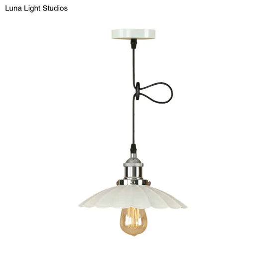 Scalloped Pendant Lighting - Loft Style | Metal Hanging Light Fixture In Rust/Chrome Finish Perfect