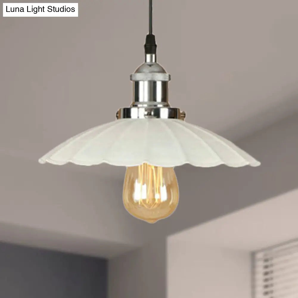 Scalloped Pendant Lighting - Loft Style | Metal Hanging Light Fixture In Rust/Chrome Finish Perfect