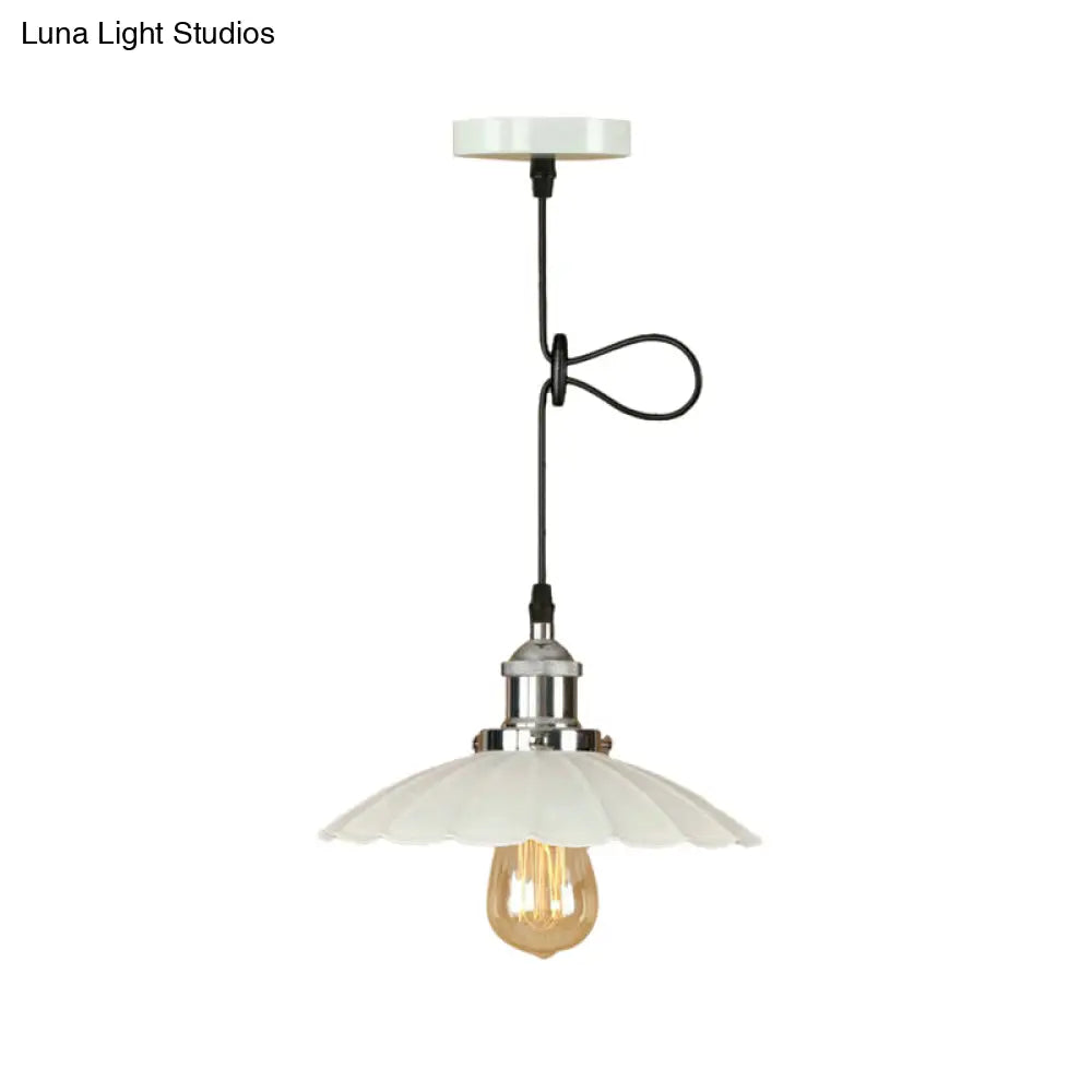 Scalloped Pendant Lighting 1-Bulb Hanging Light Fixture - Loft Style Rust/Chrome Finish Ideal For
