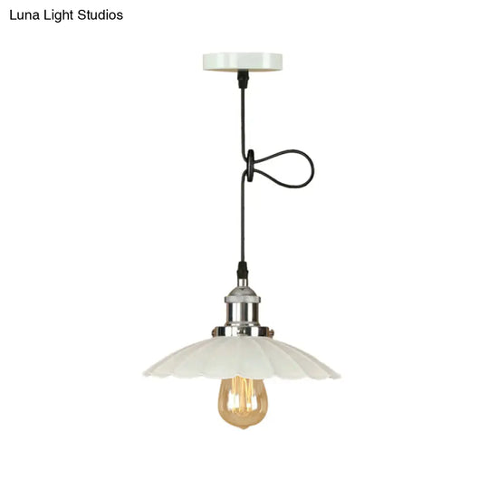 Scalloped Pendant Lighting 1-Bulb Hanging Light Fixture - Loft Style Rust/Chrome Finish Ideal For