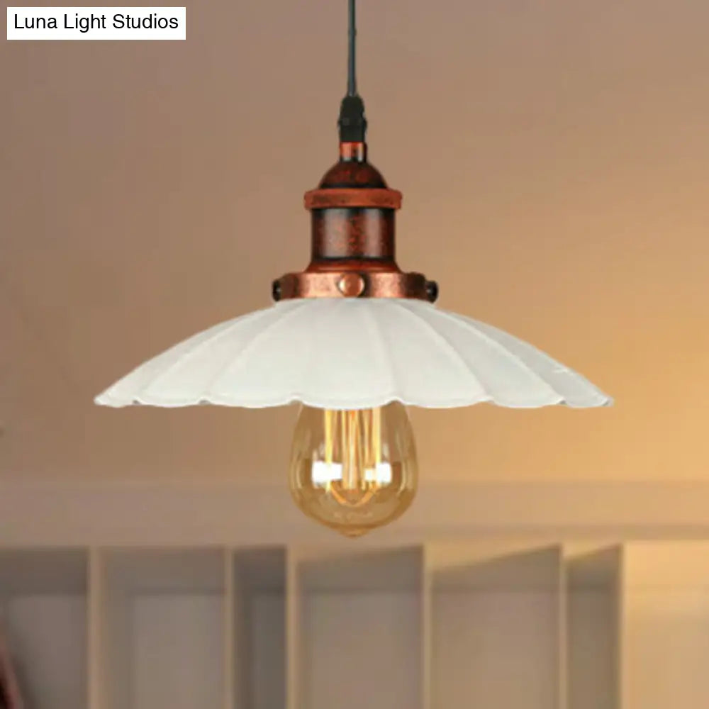 Scalloped Pendant Lighting 1-Bulb Hanging Light Fixture - Loft Style Rust/Chrome Finish Ideal For