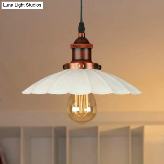 Scalloped Pendant Lighting 1-Bulb Hanging Light Fixture - Loft Style Rust/Chrome Finish Ideal For