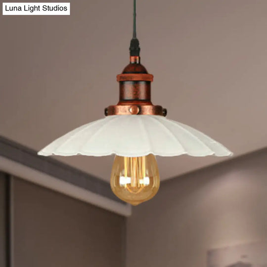 Scalloped Pendant Lighting - Loft Style | Metal Hanging Light Fixture In Rust/Chrome Finish Perfect