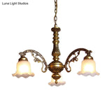 Scalloped Shade Brass Ceiling Chandelier With Frosted Textured Glass - Perfect For Dining Rooms 3/6