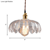Scalloped Shade Clear Glass Pendant Lighting - Single Bulb Industrial Ceiling Light For Living Room