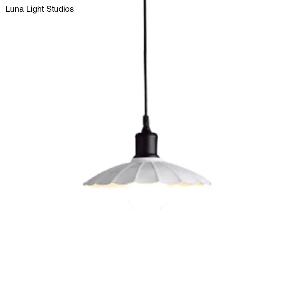 Modern Scalloped Shade Ceiling Pendant - 10/12 Width 1 Bulb Metal White / 10