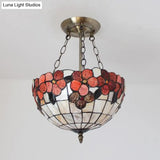 Scalloped Shade Semi Flush Stained Glass Ceiling Light Retro Style 12’/16’/20.5’ W