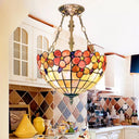 Scalloped Shade Semi Flush Stained Glass Ceiling Light Retro Style 12’/16’/20.5’ W