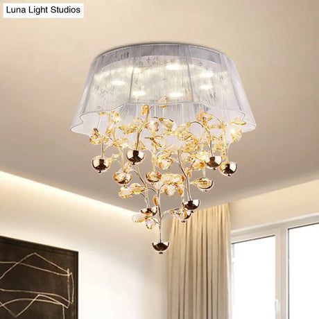 Scalloped Silver/Pink Ceiling Flush Modernist Bedroom Led Lamp With Crystal Tree Design