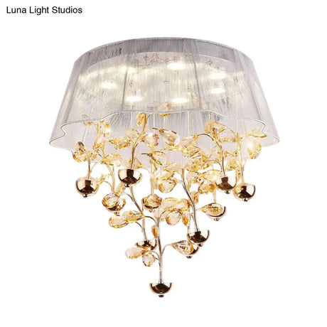 Scalloped Silver/Pink Ceiling Flush Modernist Bedroom Led Lamp With Crystal Tree Design