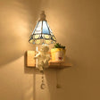 Scalloped Stained Glass Wall Sconce With Cupid Decoration - Tiffany 1-Light Fixture In Multicolor