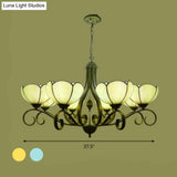 Scalloped Tiffany Chandelier: Yellow/Blue Stained Glass 3/6/8 Lights Hanging Fixture