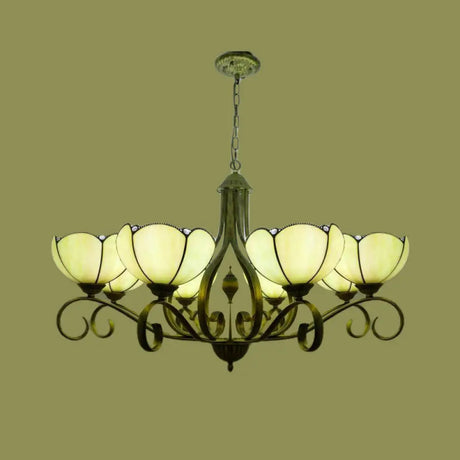Scalloped Tiffany Chandelier: Yellow/Blue Stained Glass 3/6/8 Lights Hanging Fixture 8 / Yellow
