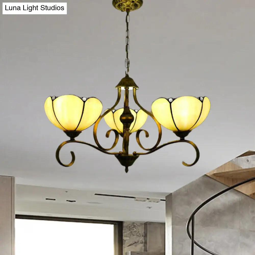 Scalloped Tiffany Chandelier: Yellow/Blue Stained Glass 3/6/8 Lights Hanging Fixture