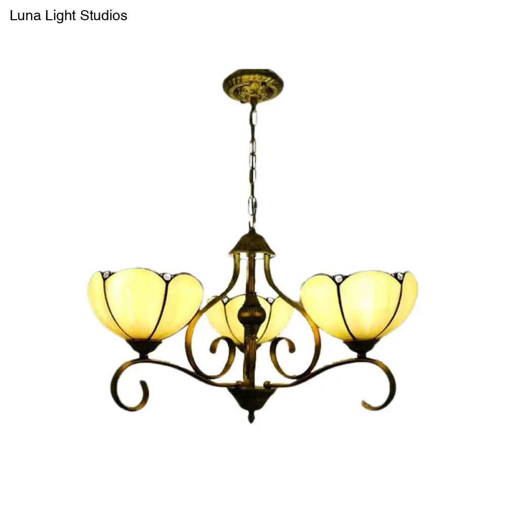 Scalloped Tiffany Chandelier: Yellow/Blue Stained Glass 3/6/8 Lights Hanging Fixture